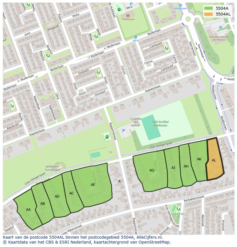 Afbeelding van het postcodegebied 5504 AL op de kaart.