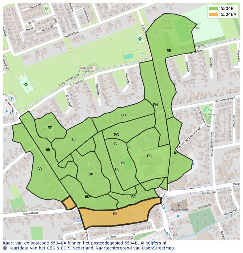Afbeelding van het postcodegebied 5504 BA op de kaart.
