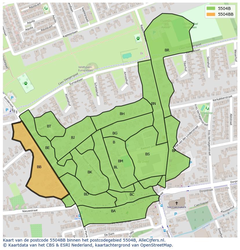 Afbeelding van het postcodegebied 5504 BB op de kaart.