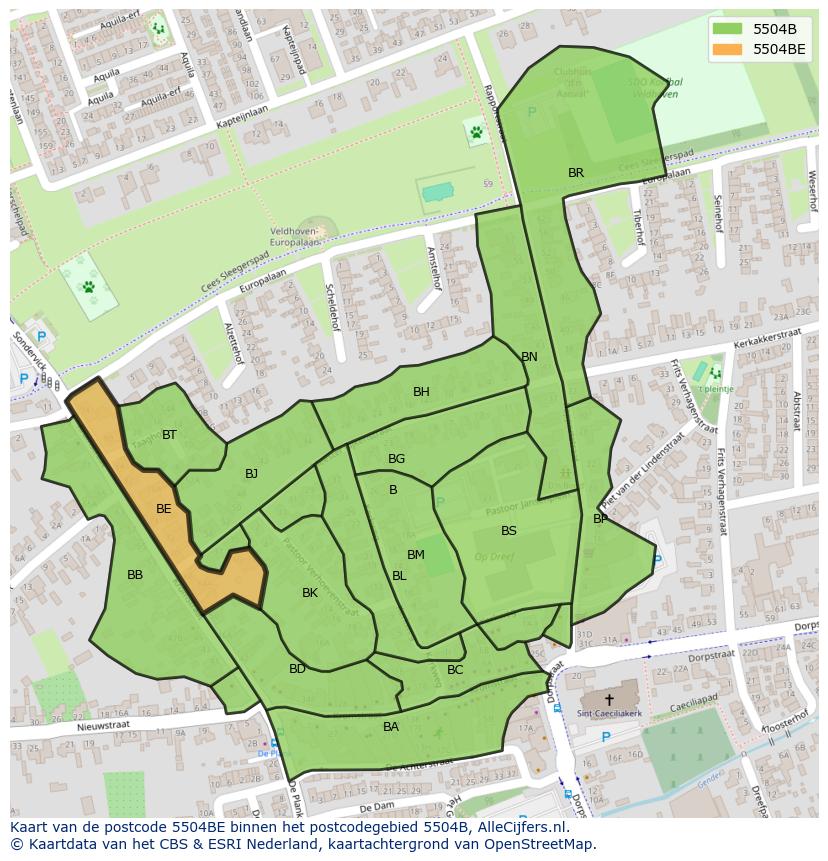 Afbeelding van het postcodegebied 5504 BE op de kaart.