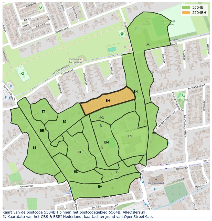 Afbeelding van het postcodegebied 5504 BH op de kaart.