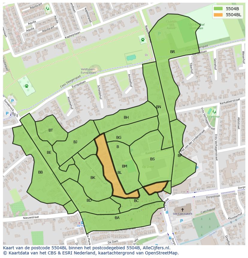 Afbeelding van het postcodegebied 5504 BL op de kaart.
