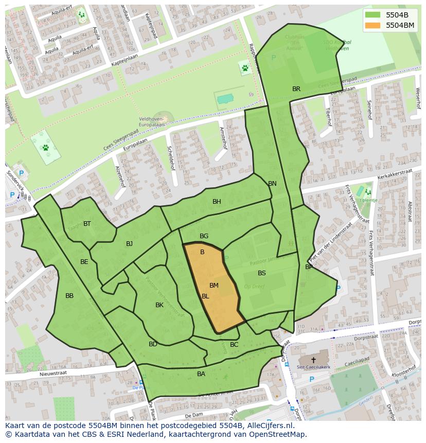 Afbeelding van het postcodegebied 5504 BM op de kaart.