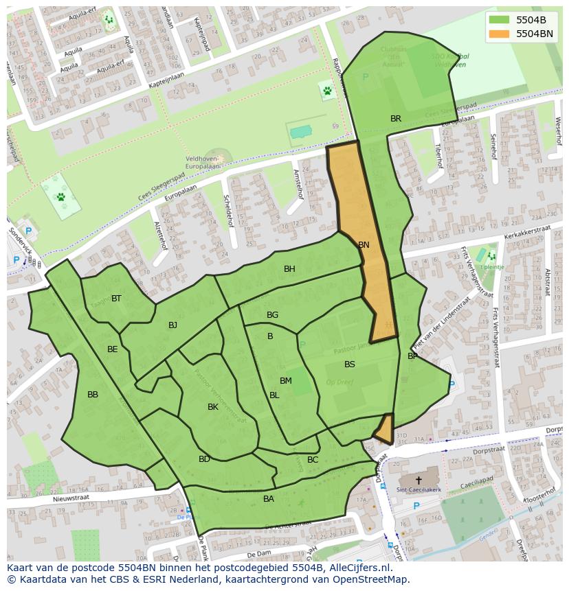 Afbeelding van het postcodegebied 5504 BN op de kaart.