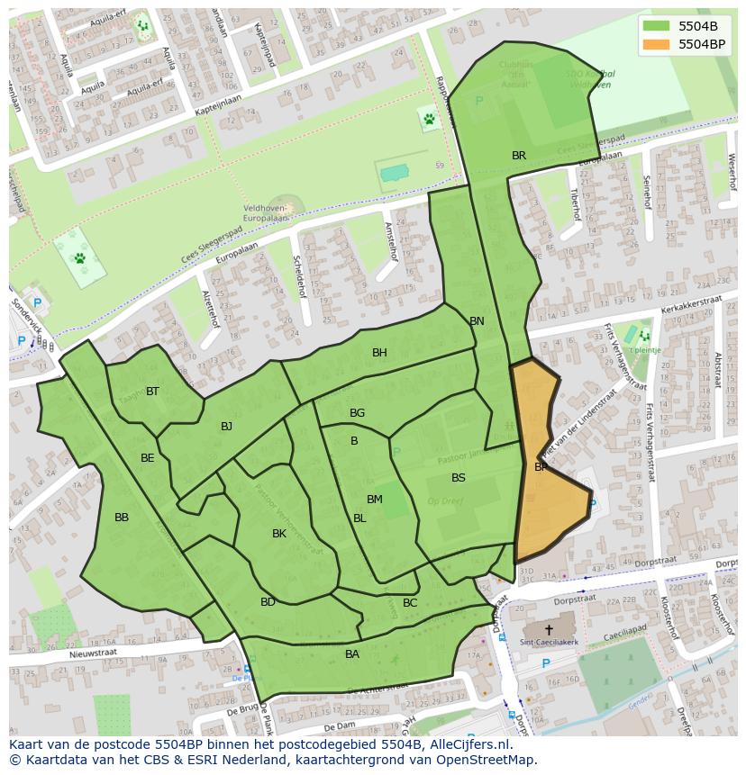 Afbeelding van het postcodegebied 5504 BP op de kaart.