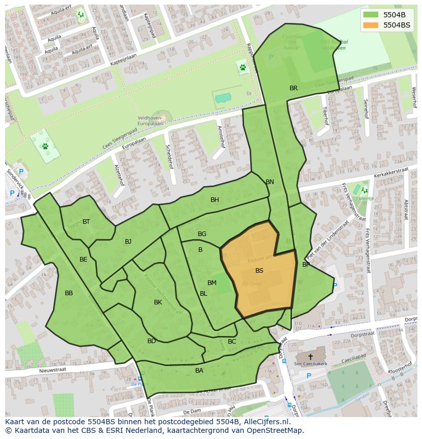 Afbeelding van het postcodegebied 5504 BS op de kaart.