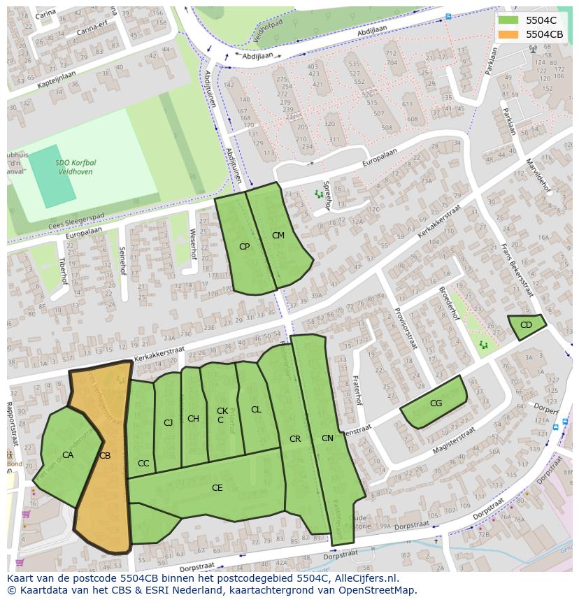 Afbeelding van het postcodegebied 5504 CB op de kaart.