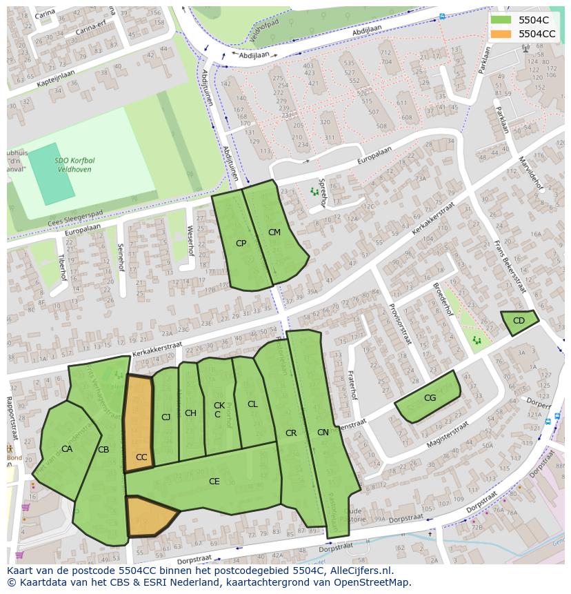 Afbeelding van het postcodegebied 5504 CC op de kaart.