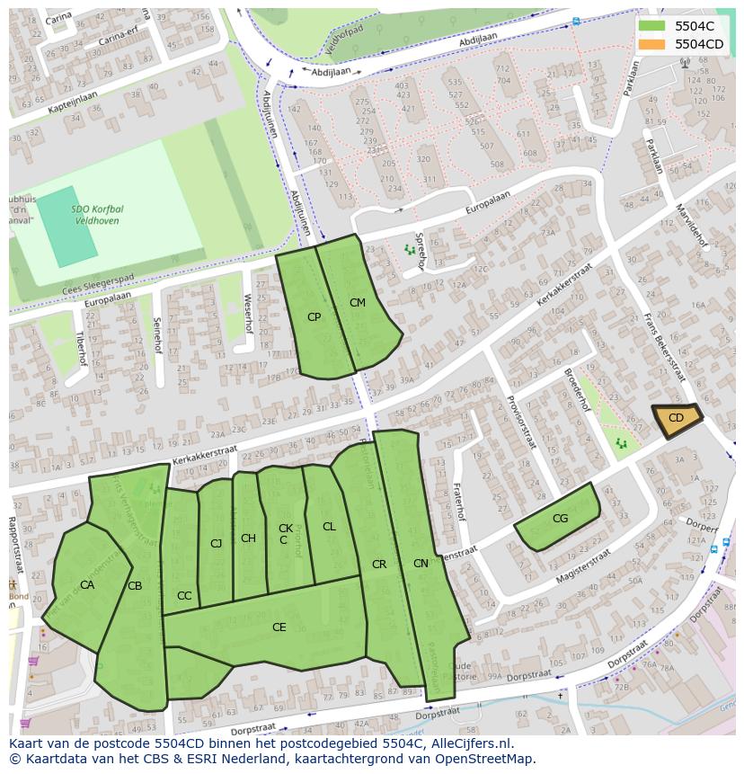 Afbeelding van het postcodegebied 5504 CD op de kaart.