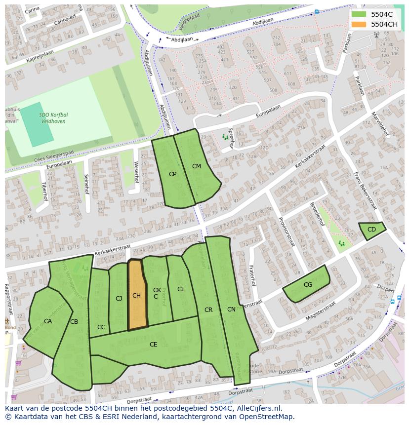 Afbeelding van het postcodegebied 5504 CH op de kaart.