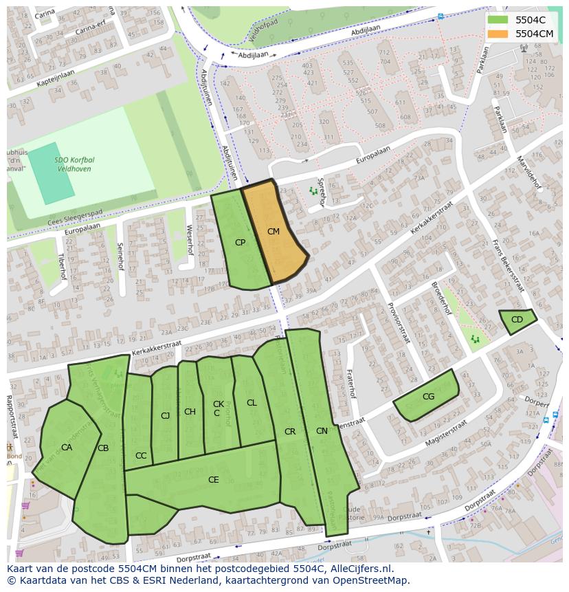 Afbeelding van het postcodegebied 5504 CM op de kaart.