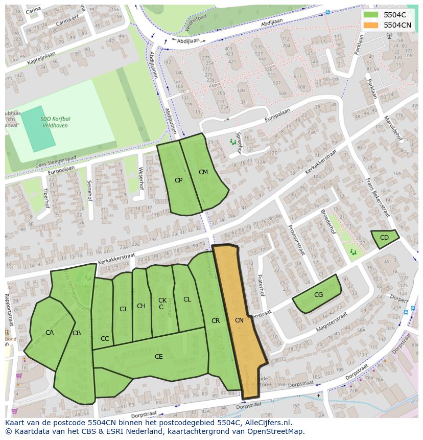 Afbeelding van het postcodegebied 5504 CN op de kaart.