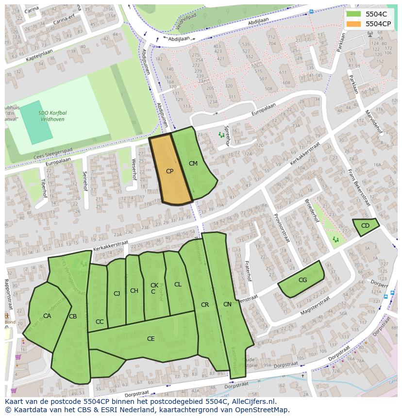 Afbeelding van het postcodegebied 5504 CP op de kaart.