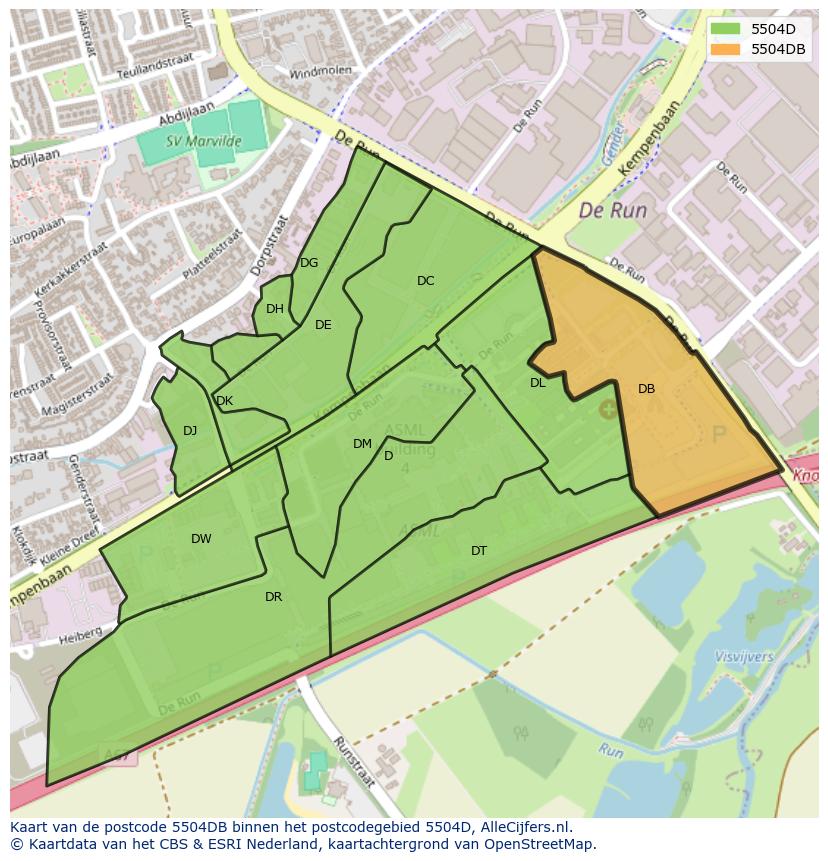 Afbeelding van het postcodegebied 5504 DB op de kaart.
