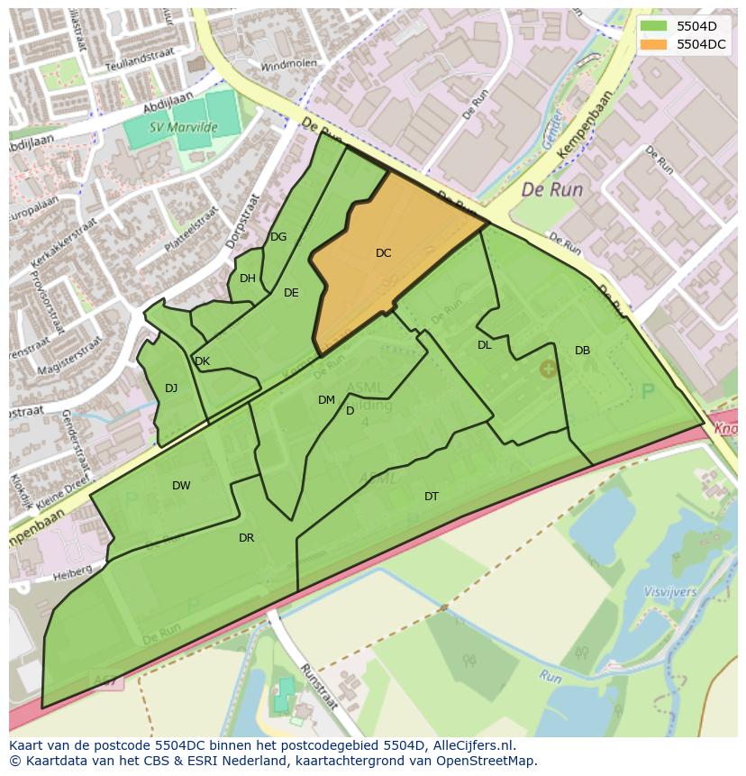 Afbeelding van het postcodegebied 5504 DC op de kaart.