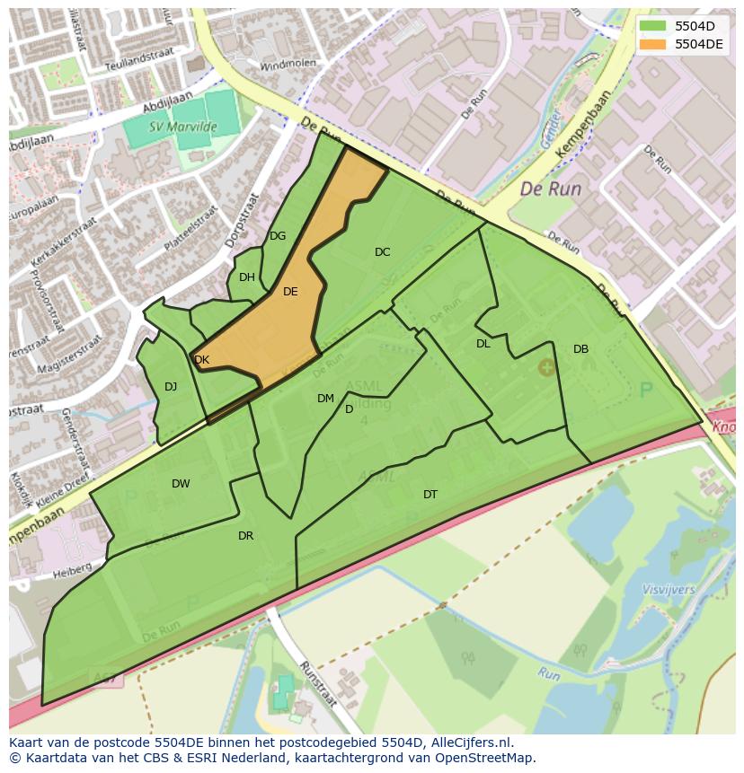 Afbeelding van het postcodegebied 5504 DE op de kaart.