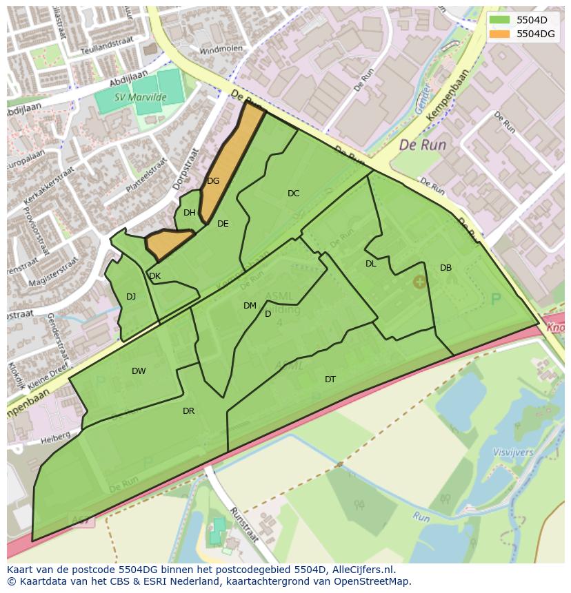 Afbeelding van het postcodegebied 5504 DG op de kaart.
