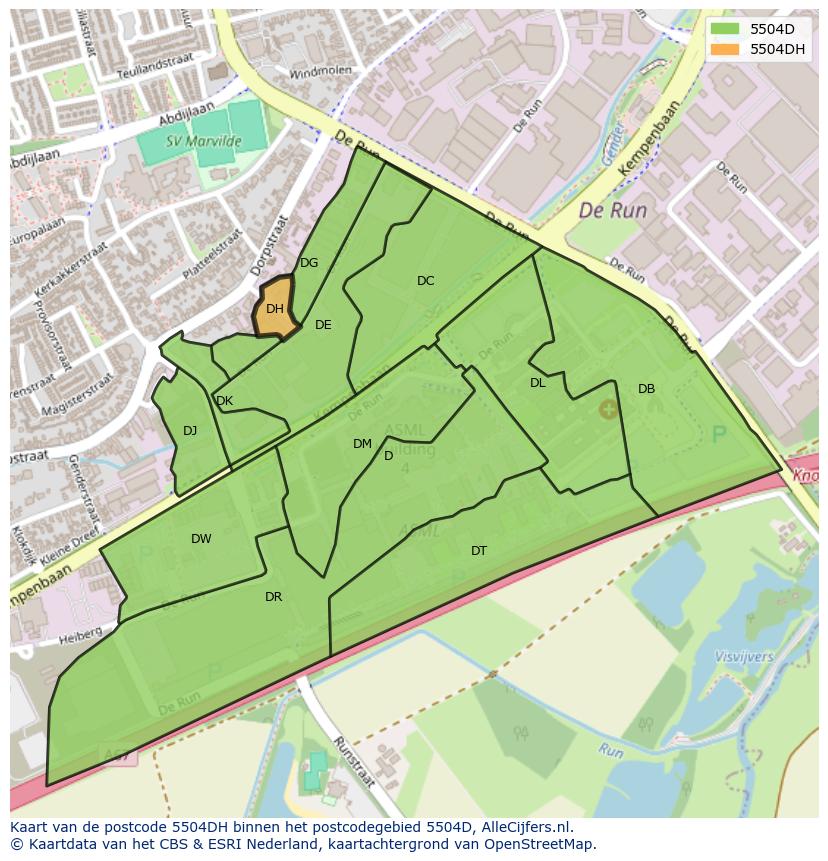 Afbeelding van het postcodegebied 5504 DH op de kaart.