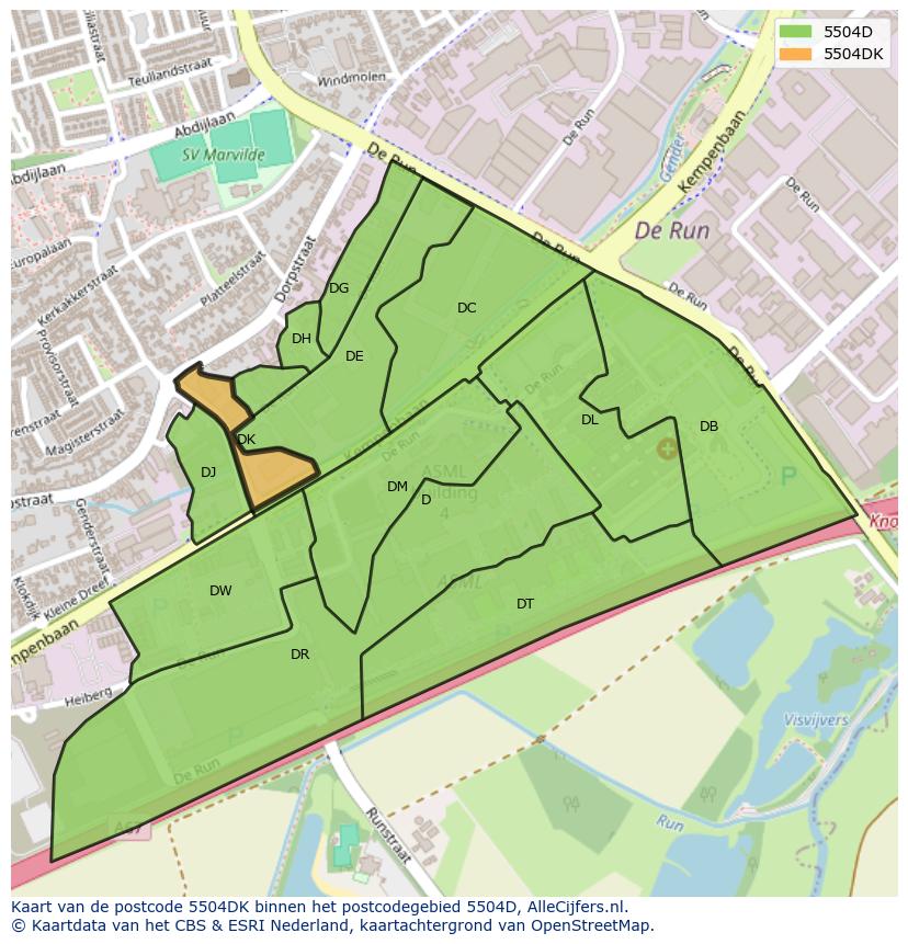 Afbeelding van het postcodegebied 5504 DK op de kaart.