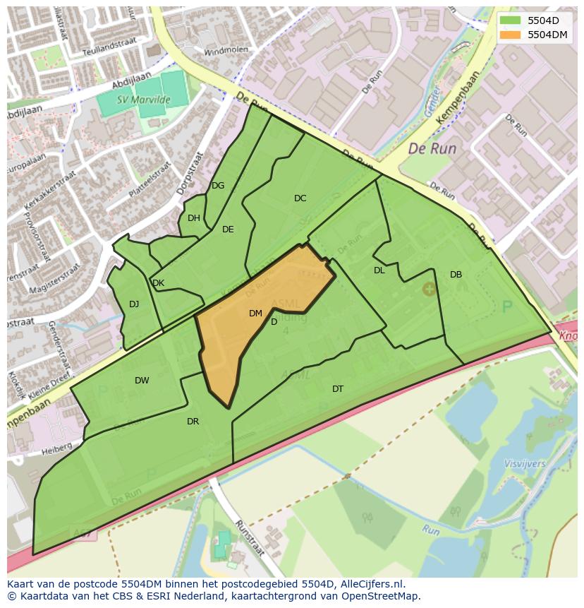 Afbeelding van het postcodegebied 5504 DM op de kaart.