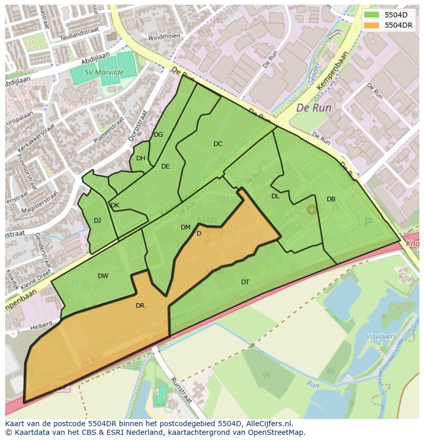 Afbeelding van het postcodegebied 5504 DR op de kaart.