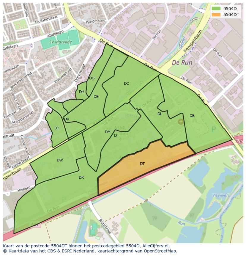 Afbeelding van het postcodegebied 5504 DT op de kaart.
