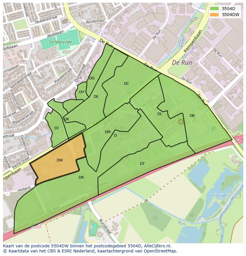 Afbeelding van het postcodegebied 5504 DW op de kaart.