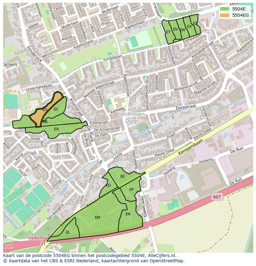Afbeelding van het postcodegebied 5504 EG op de kaart.