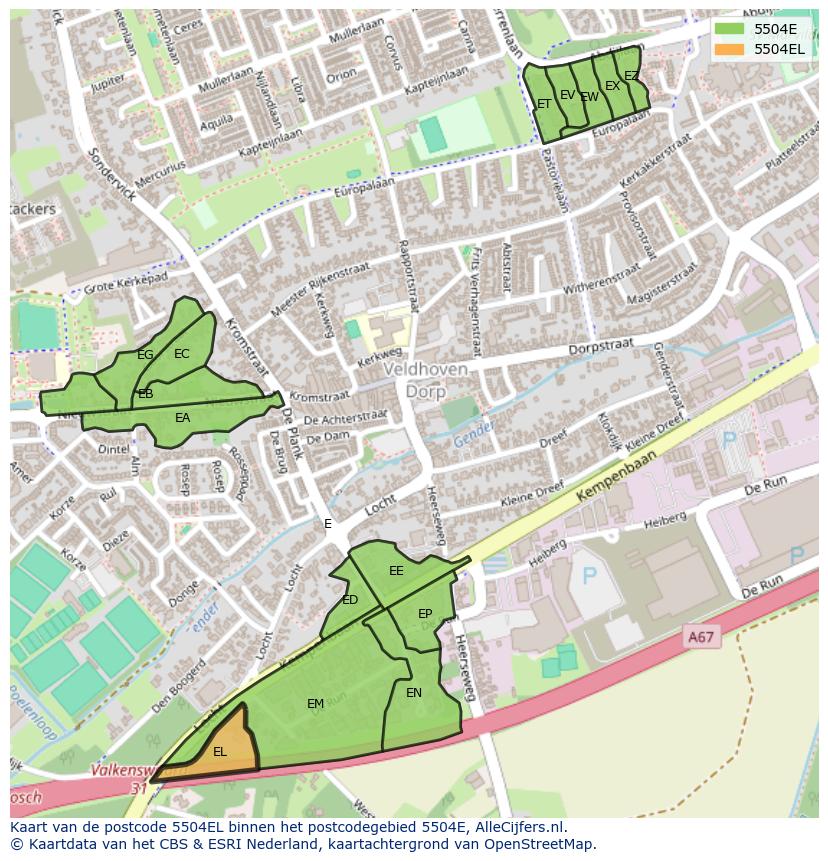 Afbeelding van het postcodegebied 5504 EL op de kaart.