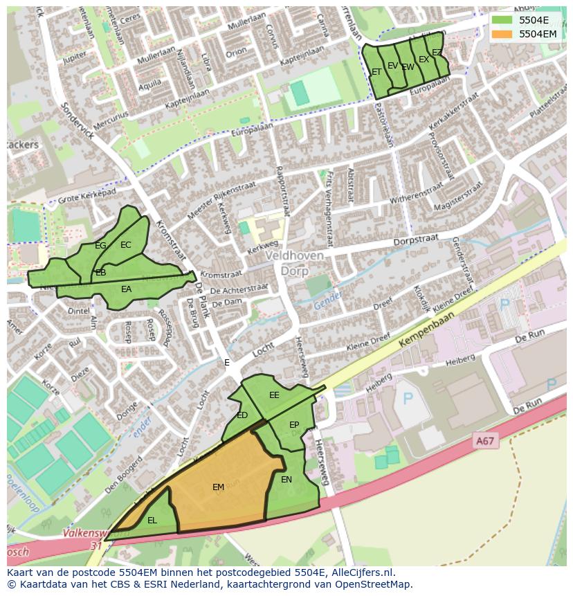 Afbeelding van het postcodegebied 5504 EM op de kaart.