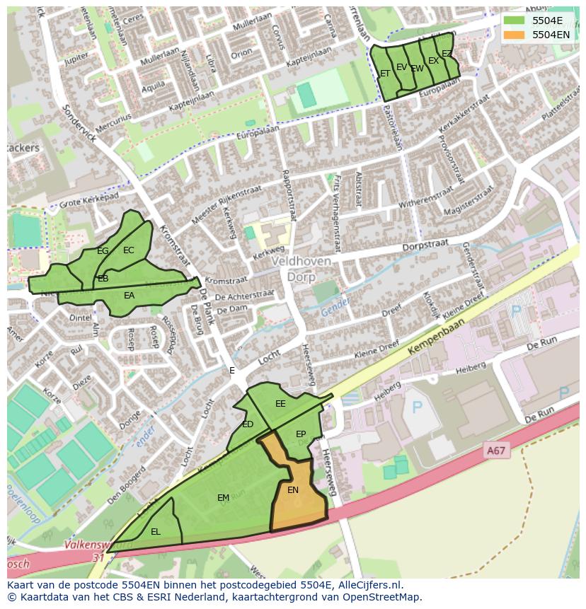 Afbeelding van het postcodegebied 5504 EN op de kaart.