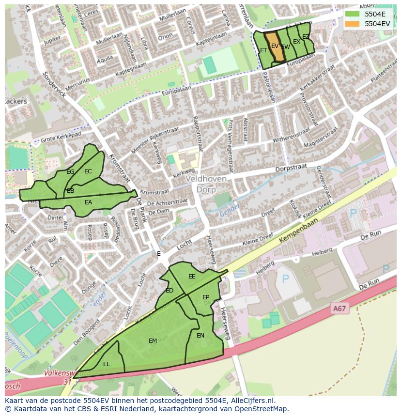 Afbeelding van het postcodegebied 5504 EV op de kaart.