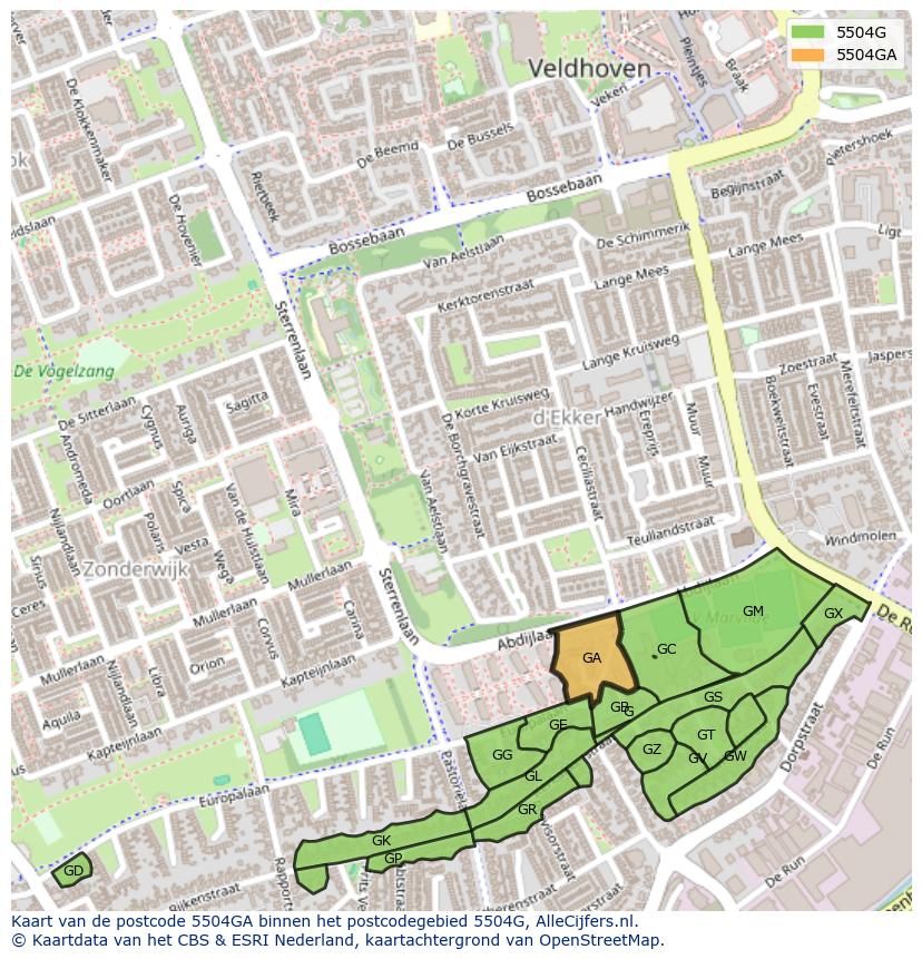 Afbeelding van het postcodegebied 5504 GA op de kaart.