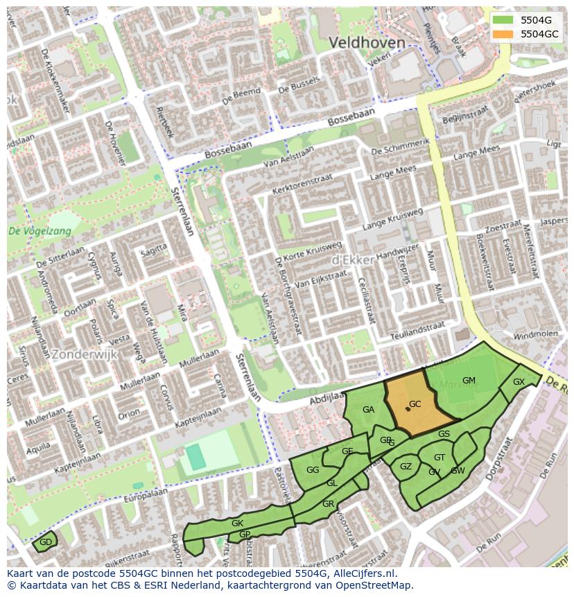Afbeelding van het postcodegebied 5504 GC op de kaart.