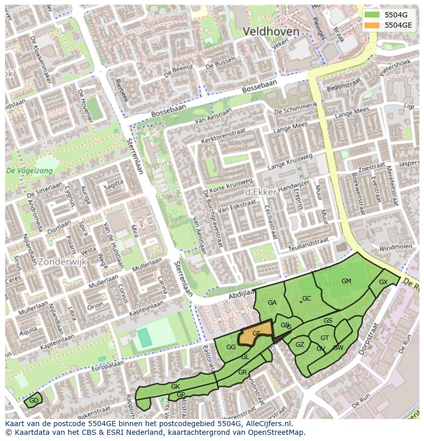 Afbeelding van het postcodegebied 5504 GE op de kaart.