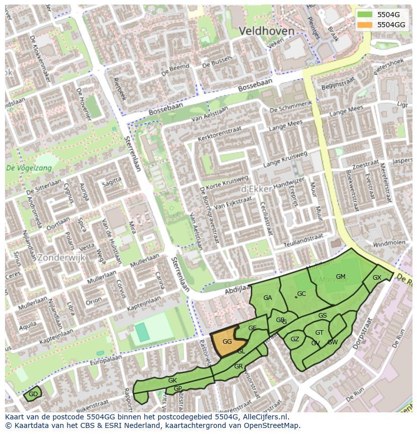 Afbeelding van het postcodegebied 5504 GG op de kaart.