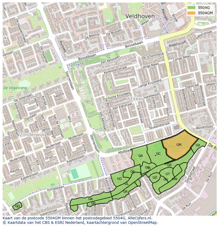Afbeelding van het postcodegebied 5504 GM op de kaart.