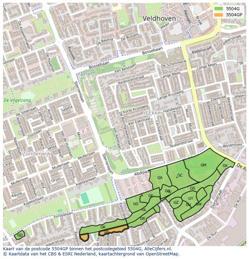 Afbeelding van het postcodegebied 5504 GP op de kaart.