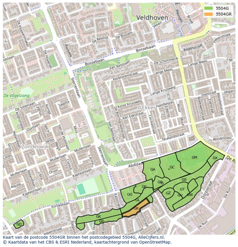 Afbeelding van het postcodegebied 5504 GR op de kaart.