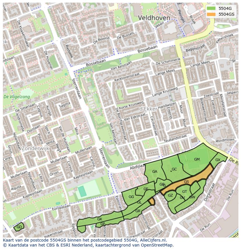 Afbeelding van het postcodegebied 5504 GS op de kaart.