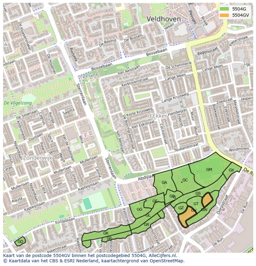 Afbeelding van het postcodegebied 5504 GV op de kaart.