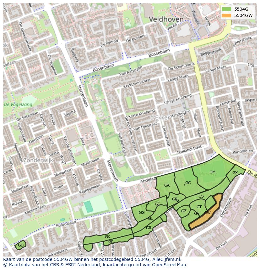 Afbeelding van het postcodegebied 5504 GW op de kaart.