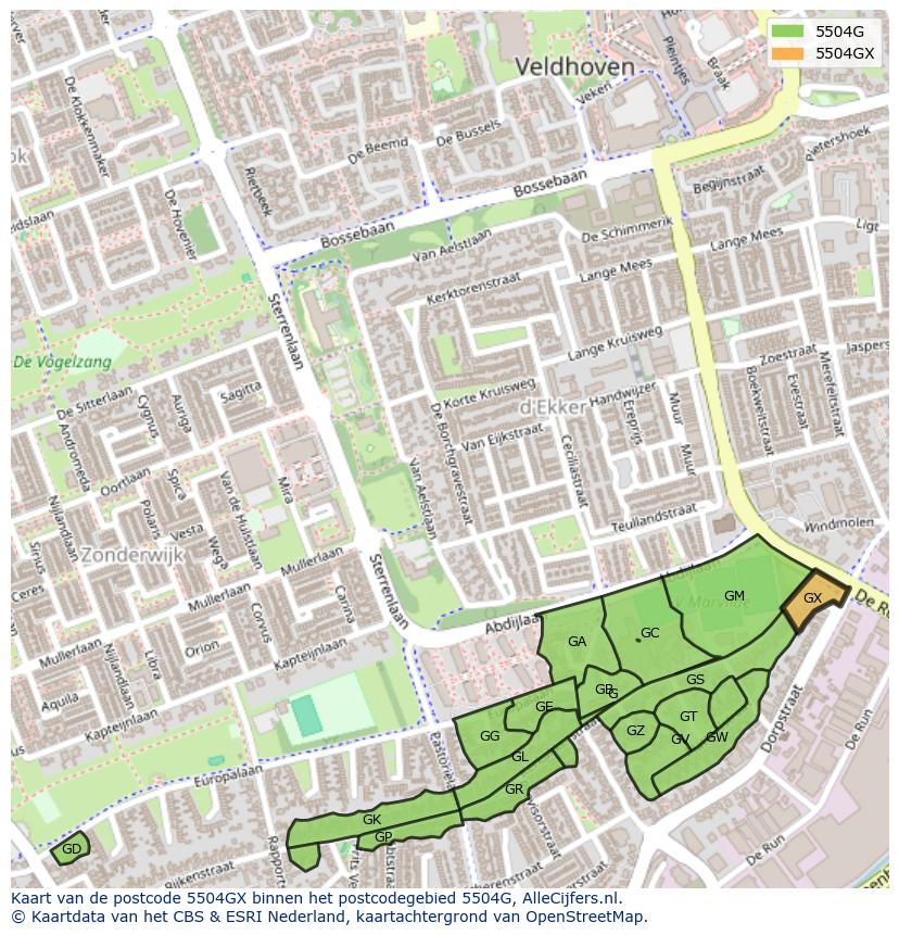 Afbeelding van het postcodegebied 5504 GX op de kaart.