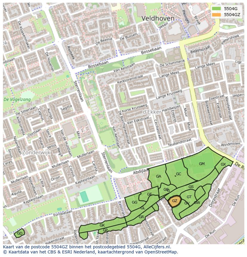 Afbeelding van het postcodegebied 5504 GZ op de kaart.