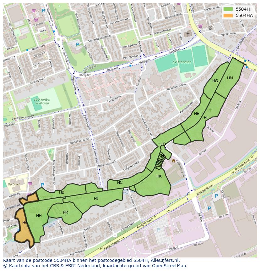 Afbeelding van het postcodegebied 5504 HA op de kaart.
