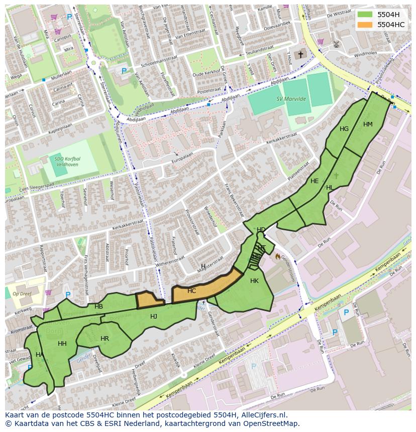 Afbeelding van het postcodegebied 5504 HC op de kaart.