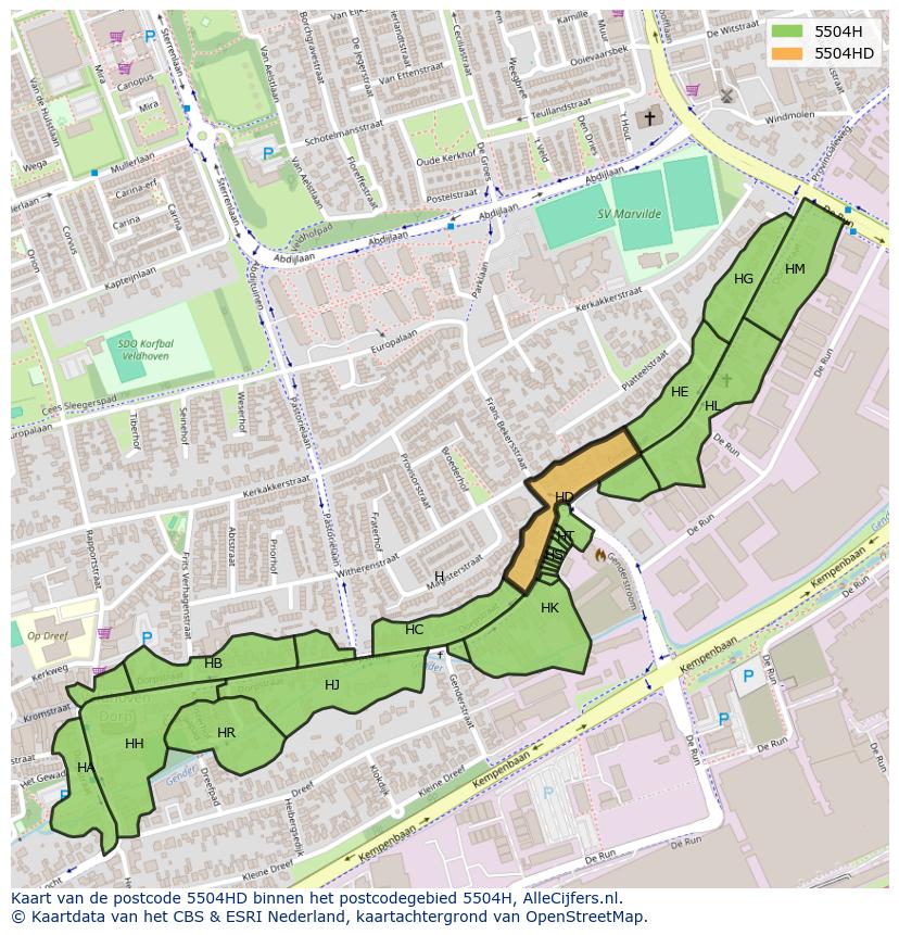 Afbeelding van het postcodegebied 5504 HD op de kaart.