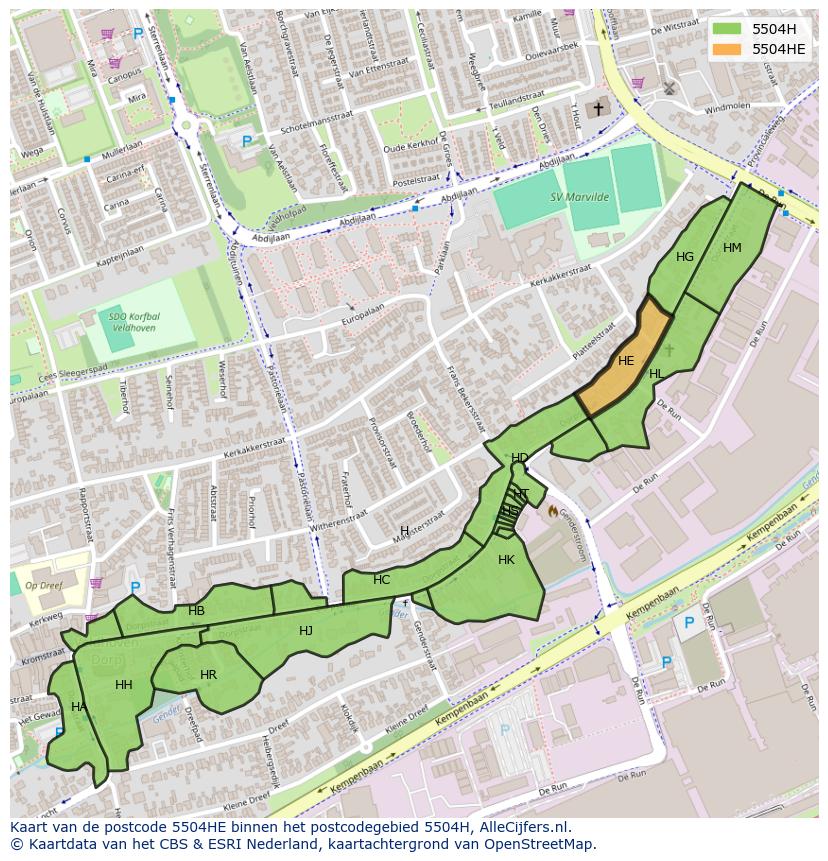 Afbeelding van het postcodegebied 5504 HE op de kaart.