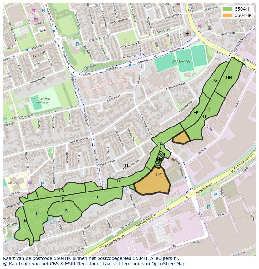 Afbeelding van het postcodegebied 5504 HK op de kaart.