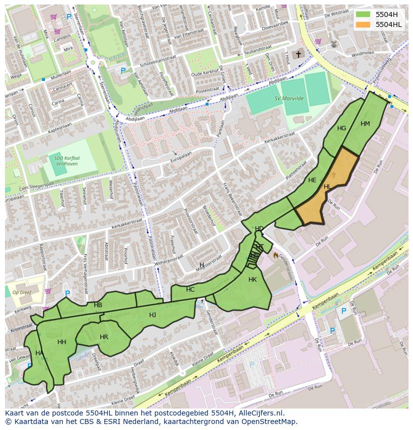Afbeelding van het postcodegebied 5504 HL op de kaart.